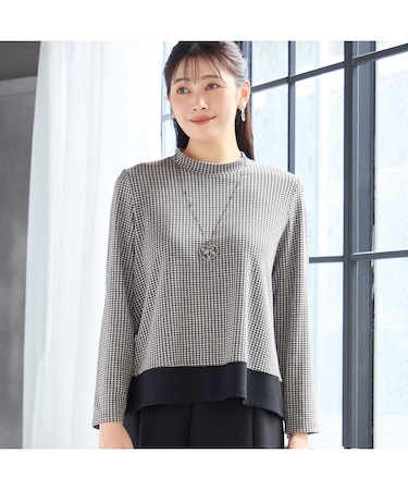 【洗える・3L/4Lサイズあり】千鳥柄カットソー