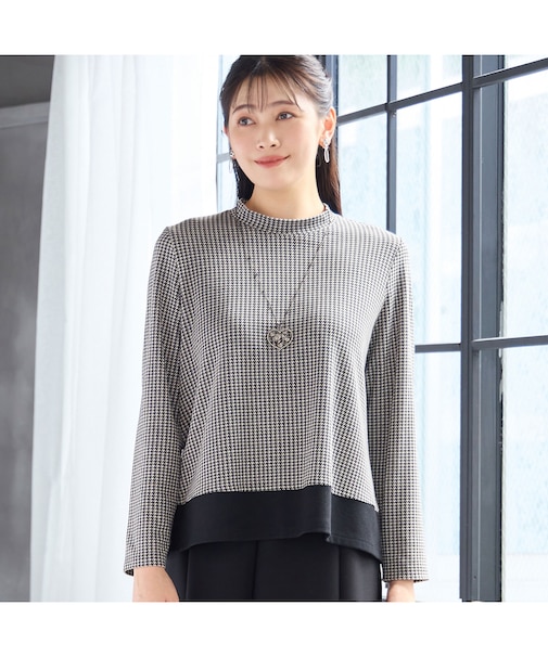 【洗える・3L/4Lサイズあり】千鳥柄カットソー