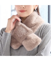 【洗える・別注・大きいサイズ】刺繍入りフェイクファーマフラー