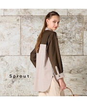 【L・3L】ウール混配色使いブラウス