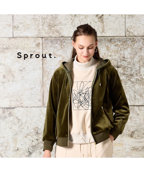 【M~4L】ベロアボンディングジップアップパーカー