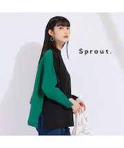 【L・3L】配色ハイネックプルオーバーニット