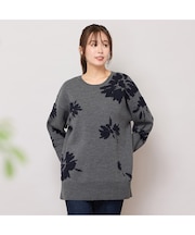 【手洗いOK】フラワーモチーフジャカードニット