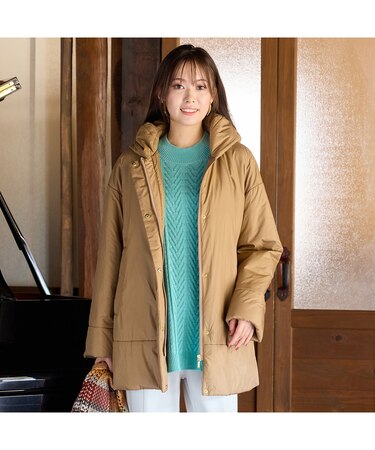 キャメル入り中綿ボリューム襟コート