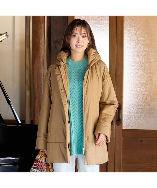 キャメル入り中綿ボリューム襟コート