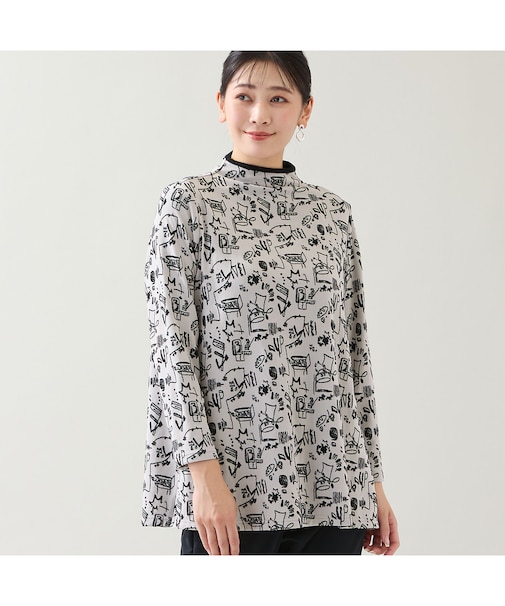 【洗える・日本製・3L/4Lサイズあり】モチーフ柄ジャカードカットソー