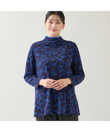 【洗える・日本製・3L/4Lサイズあり】モチーフ柄ジャカードカットソー