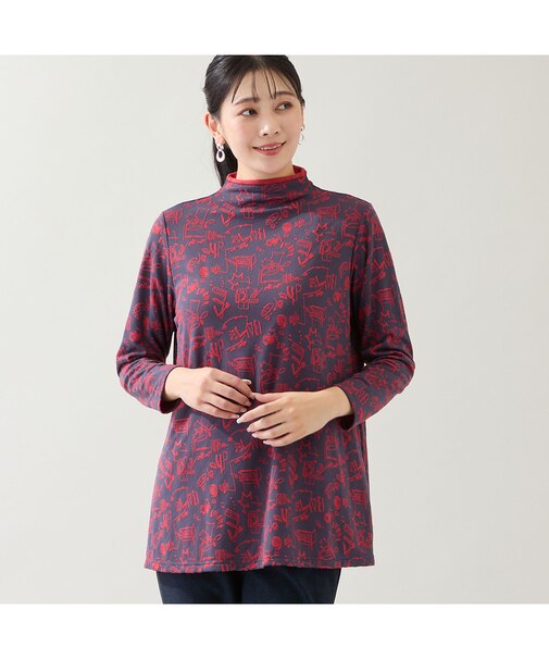 【洗える・日本製・3L/4Lサイズあり】モチーフ柄ジャカードカットソー