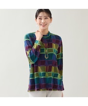 【一部店舗・WEB限定・日本製・3L/4Lサイズあり】ブロック柄カットソー