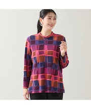 【一部店舗・WEB限定・日本製・3L/4Lサイズあり】ブロック柄カットソー