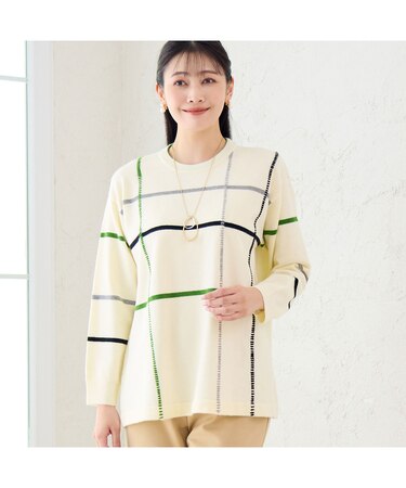 ステッチ風チェックセーター