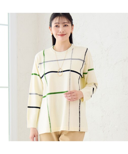 ステッチ風チェックセーター