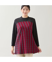 【洗える・日本製・3L/4Lサイズあり】裾フレア チェック柄カットソー