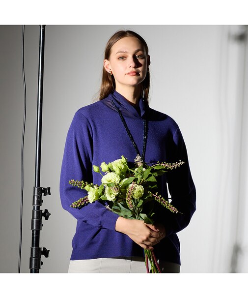 【L～４L・アンサンブル対応】シアーネックプルオーバーニット