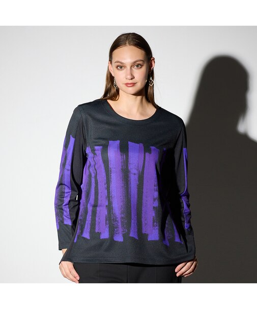 【M～４L】ハケタッチプリント配色Tシャツ