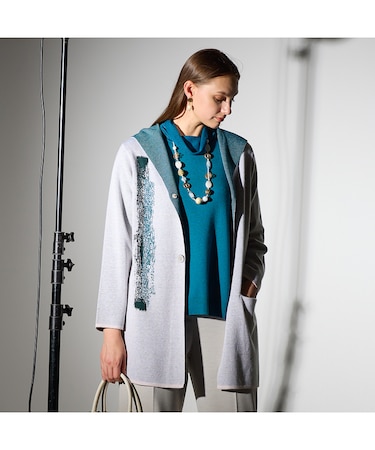 【L~4L】フード付きニットジャケット