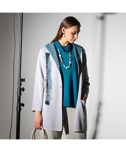 【L~4L】フード付きニットジャケット