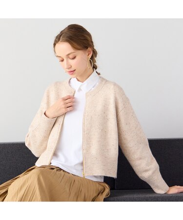 【洗える】ネップツイードジップアップニット