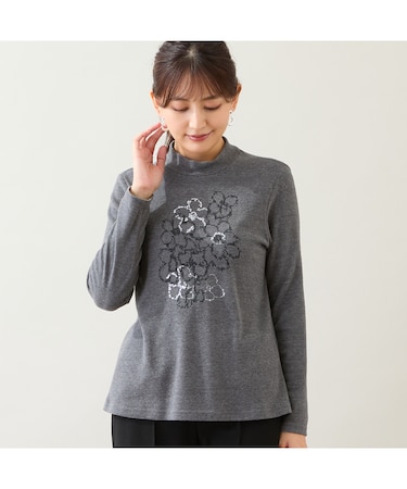 【洗える・日本製】花刺繍カットソー