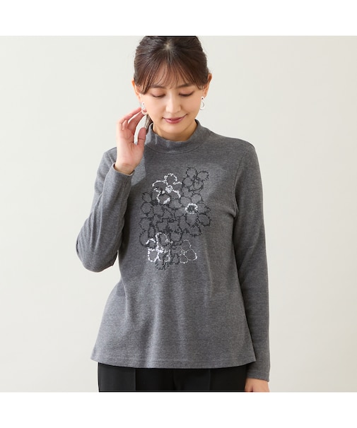 【洗える・日本製】花刺繍カットソー