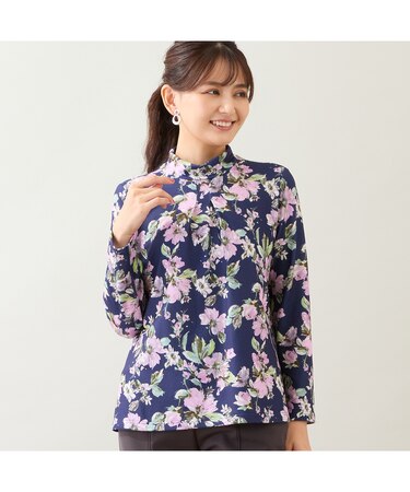 【洗える・日本製】花柄起毛カットソー
