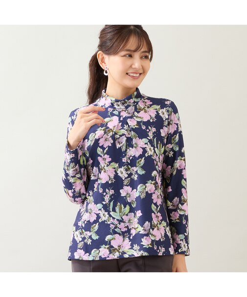 【洗える・日本製】花柄起毛カットソー