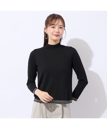 【洗える/アンサンブル対応】柄縁取りウール混プルオーバーニット