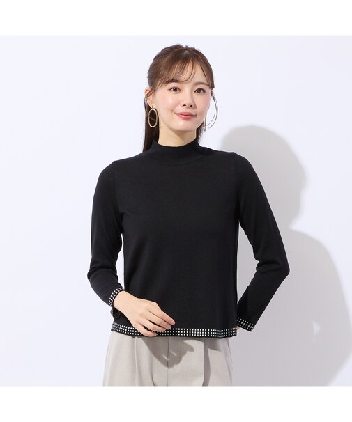 【洗える/アンサンブル対応】柄縁取りウール混プルオーバーニット