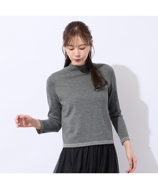 【洗える/アンサンブル対応】柄縁取りウール混プルオーバーニット