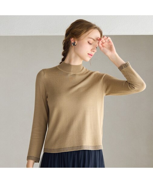 【洗える/アンサンブル対応】柄縁取りウール混プルオーバーニット