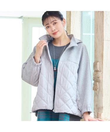 【フード取り外し可】ジャージー×キルトのドルマンジャケット