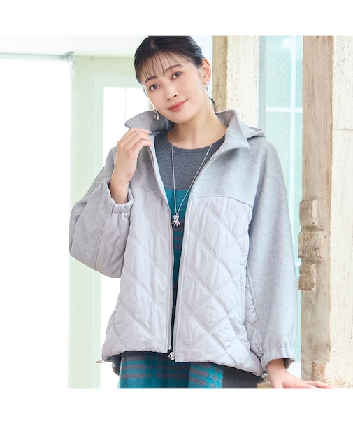 【フード取り外し可】ジャージー×キルトのドルマンジャケット