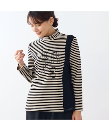 【洗える・日本製】LOBJIE刺繍 ボーダーカットソー