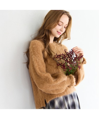 アルパカシャギープルオーバーニット