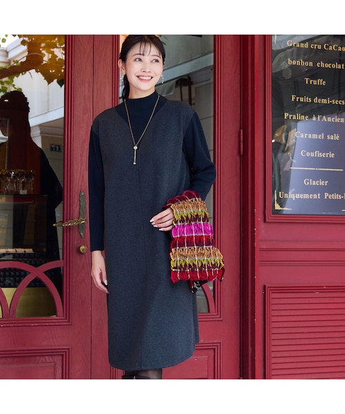 3L/4Lサイズあり】綿混ジャージー レイヤード風ワンピース｜ジュニアー