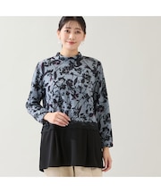 【洗える・3L/4Lサイズあり】花柄ペプラムカットソー