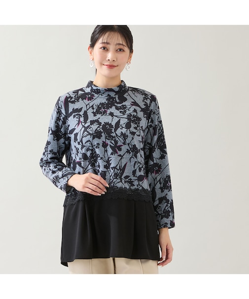 【洗える・3L/4Lサイズあり】花柄ペプラムカットソー