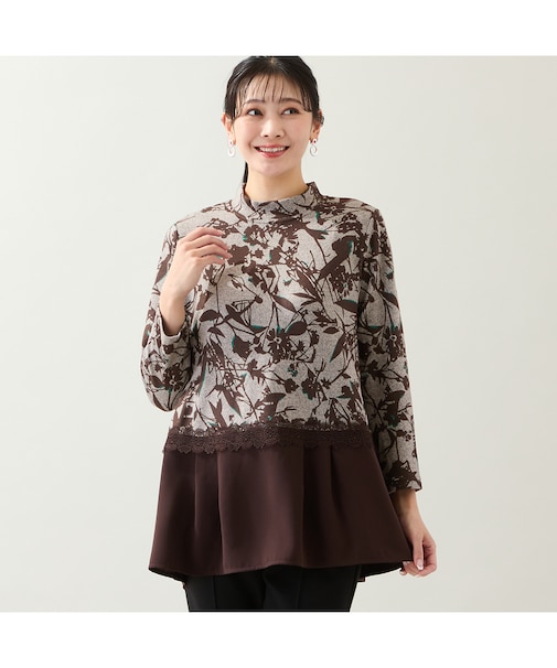 【洗える・3L/4Lサイズあり】花柄ペプラムカットソー