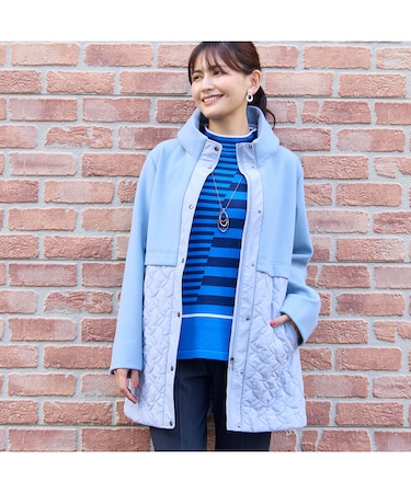 ニット×キルティングコート（ブルー）