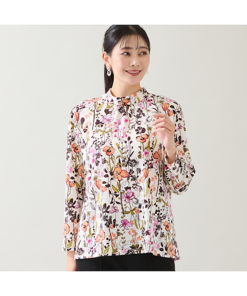 【洗える・日本製・3L/4Lサイズあり】花柄起毛カットソー