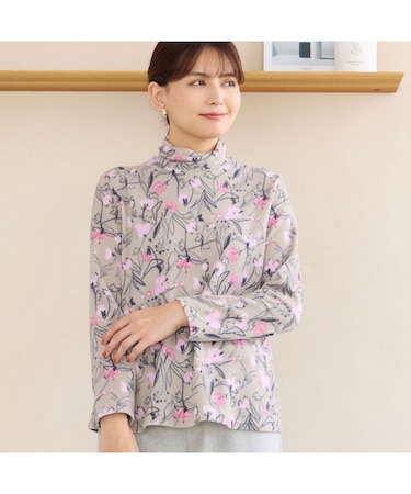 【洗える・日本製】花柄起毛カットソー