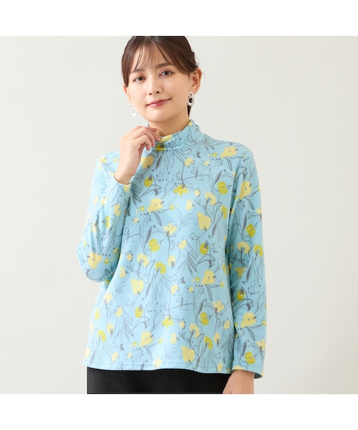 【洗える・日本製】花柄起毛カットソー