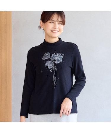 【洗える・日本製】モヘア刺繍起毛カットソー