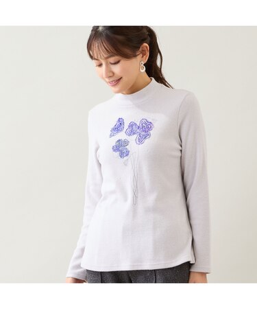 【洗える・日本製】モヘア刺繍起毛カットソー