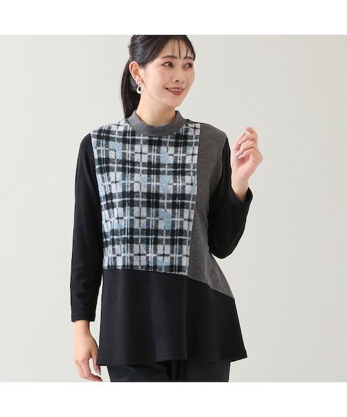 【洗える・日本製・3L/4Lサイズあり】ブロッキングトップス