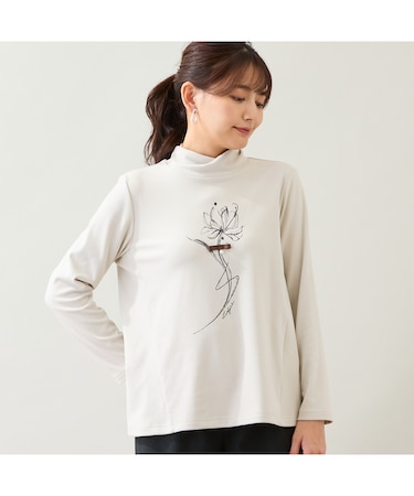 【洗える】花プリント起毛カットソー