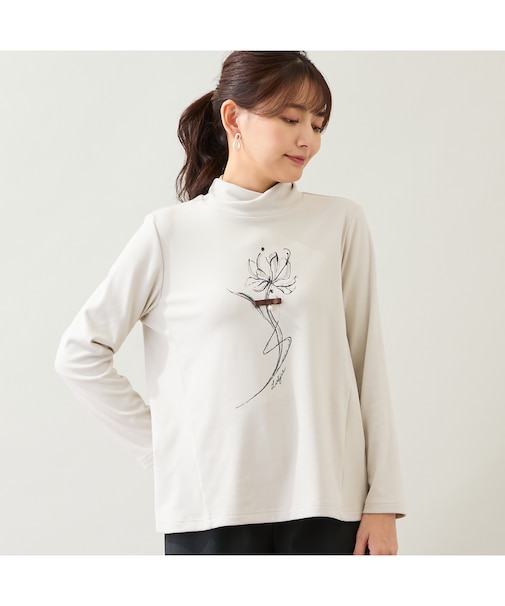 【洗える】花プリント起毛カットソー