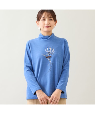 【洗える】花プリント起毛カットソー