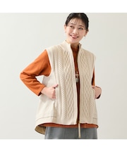 ケーブルニット×タフタベスト