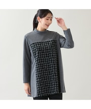 【洗える・日本製・3L/4Lサイズあり】千鳥柄フロッキーチュニック